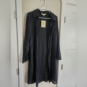 Rebellion Black Long Sleeve Open Front Cardigan Duster Sheer Thin Long Medium